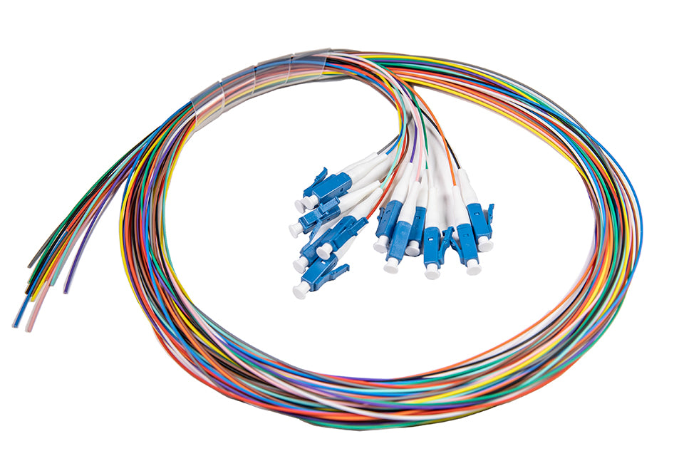 Pigtail LC/PC Set da 12 Pz Multicolore Singolo Modo 9/125 G657-A1 Connettore Blu Guaina  LSZH SEMI TIGHT 2 Metri